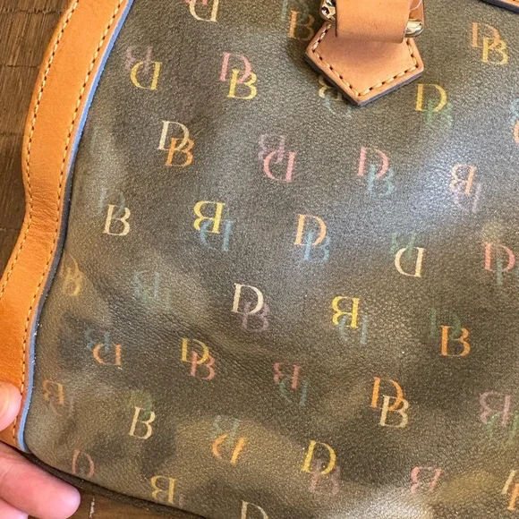 Dooney & Bourke Brown Trim Multicolor Logo Satchel - Picture 5 of 7